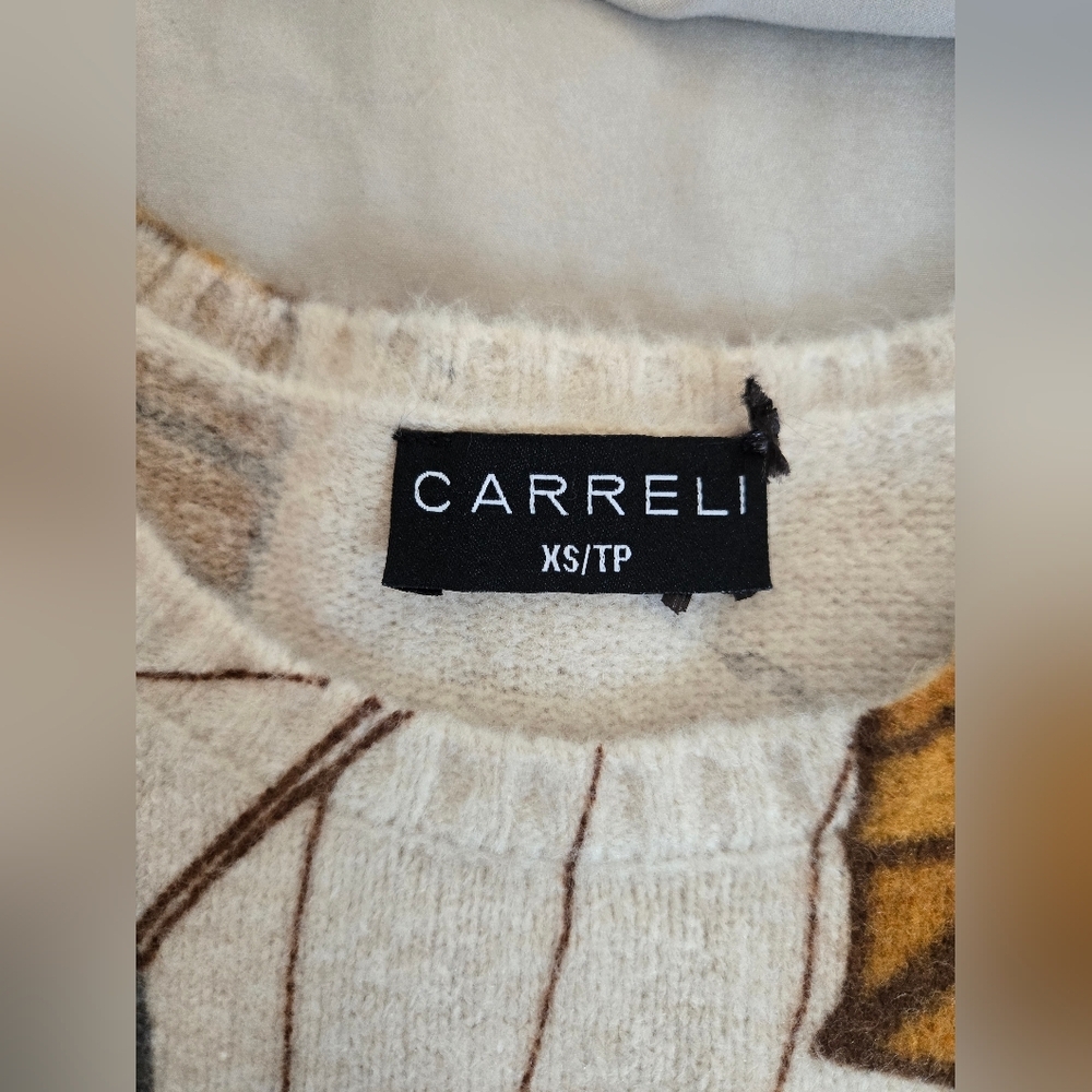 Carreli | Knit Sweater with Mustard Leaf Print, Size XS - Picture 4 of 10